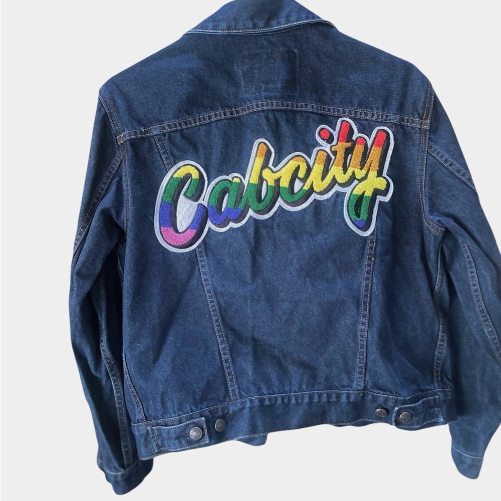 GAP Classic Blue Denim Jacket Cabcity XS Over-sized Jean Jacket Embroidered 🌈